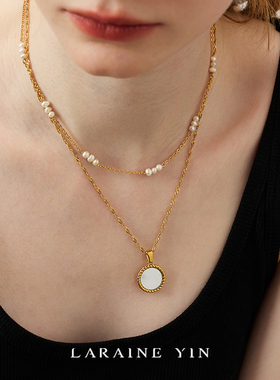 LARAINE YIN法式复古珍珠拼接项链小众设计白贝吊坠叠戴锁骨链ins