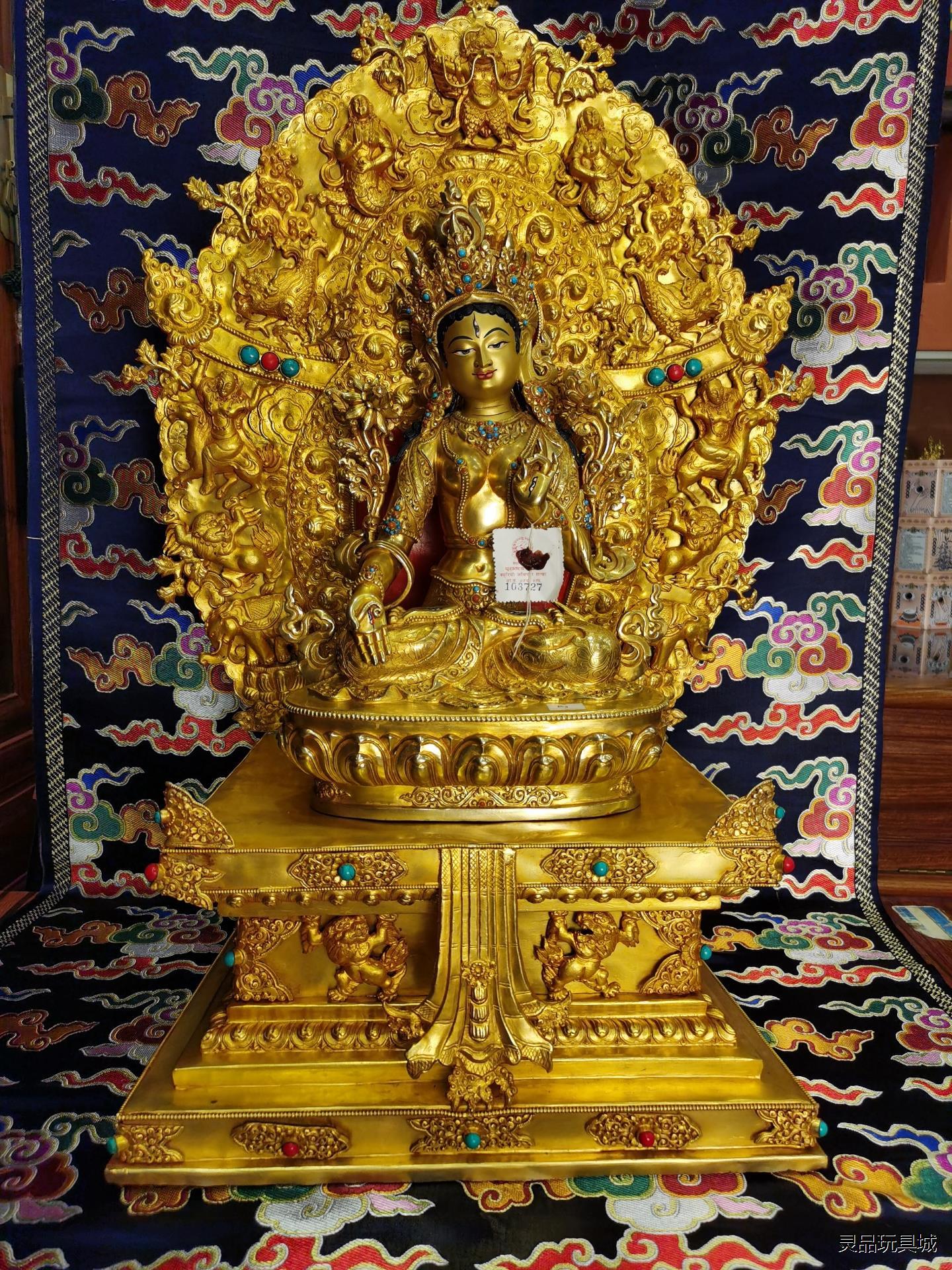 尼泊尔 全鎏金白度母含宝座高74！佛像高38！议价商品