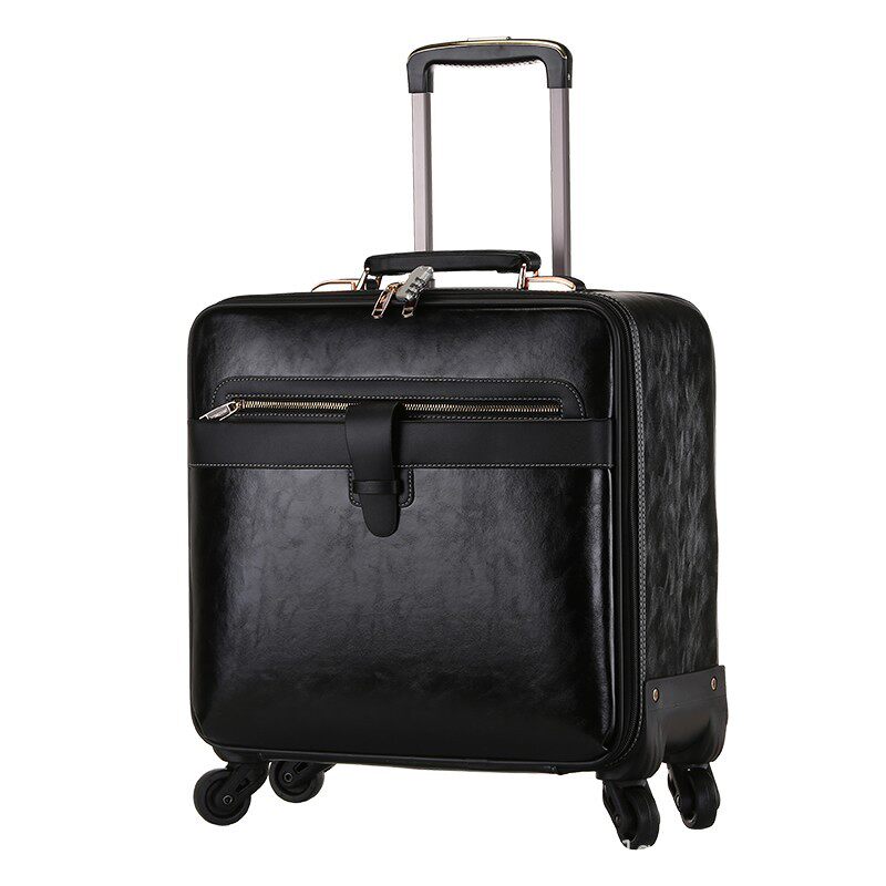 商务登机拉杆箱 男士出差行李箱 复古pu16寸登机箱定制logo