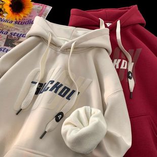 帽衫新款卫衣连上衣外套宽松印花加绒春秋季中性风2024小众复古男