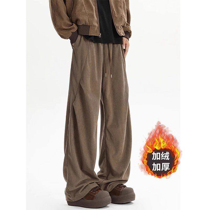 le慵懒垂感冬季阔腿裤伞兵美式男加绒灯芯绒anfit裤潮宽松休闲裤c