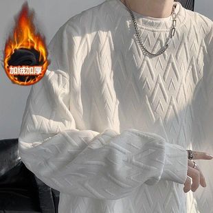 男卫衣圆领潮牌oversize白色长袖重磅加绒秋冬情侣宽松打底衫大码