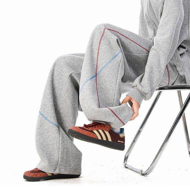 线重磅松弛美式休闲阔腿裤宽松感哈苏弯刀卫裤直筒高街运动男秋季