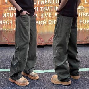 裤 子弯刀男款 直筒复古街潮炸军绿色长裤 男褶皱裤 痞帅潮牌 美式 工装