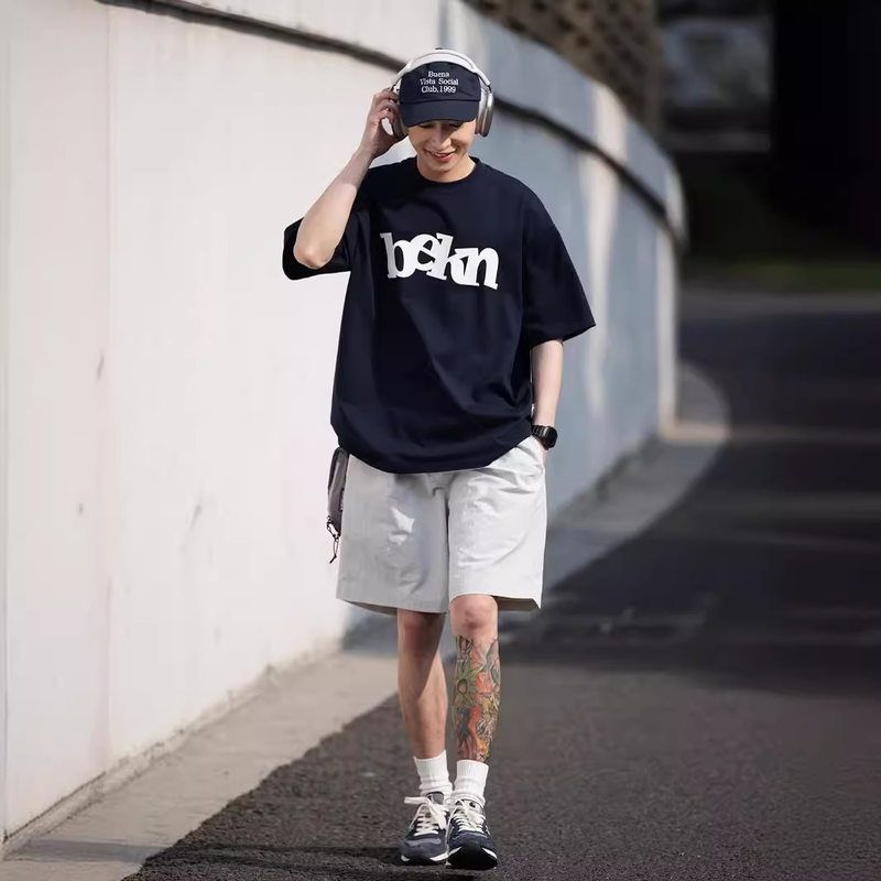 简约夏季美式凉感休闲裤子运动薄款短裤外穿百搭五分男士宽松潮牌