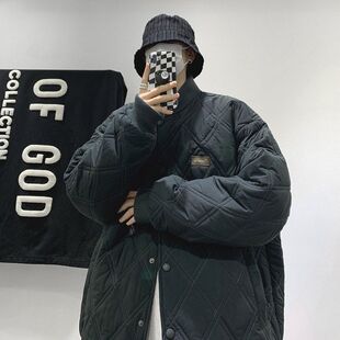 工装冬季棉衣菱形子男生格袄冬天外套潮牌棉服加厚保暖男士情侣款