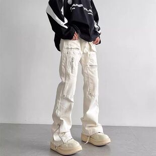 高街男微喇裤风美式裤长裤直筒vibe工装潮牌伐木复古女款拉链休闲