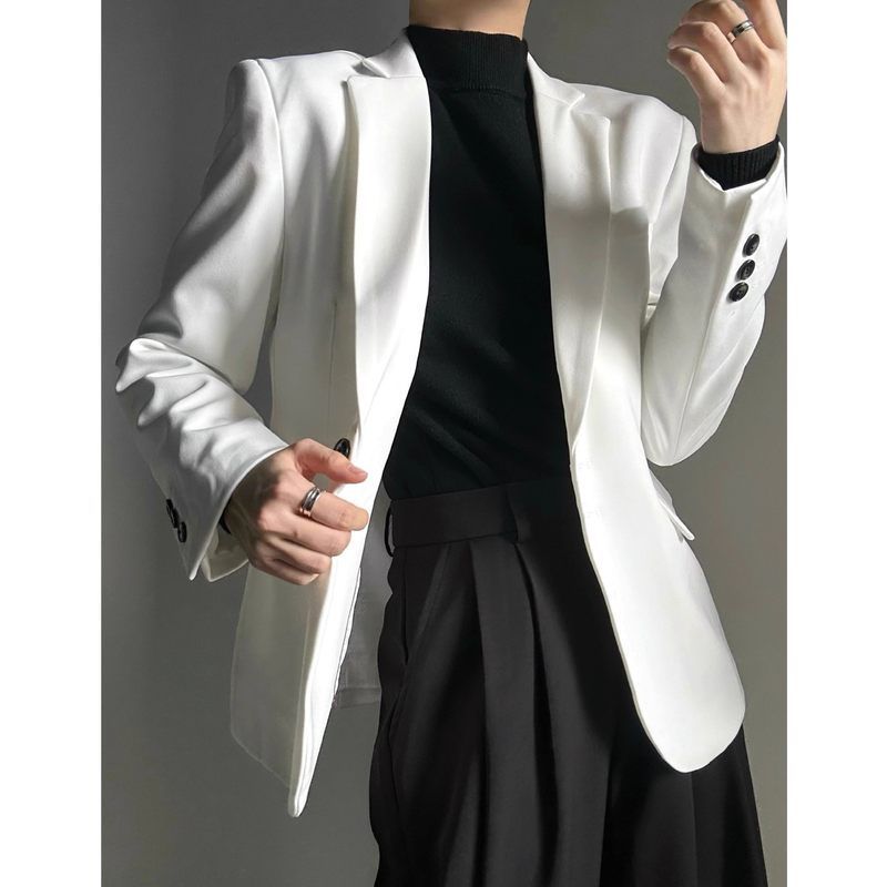极白色西服感痞帅春秋季外套中性风休闲西装正肩高级感女松弛简男