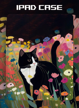 复古小众创意小清新艺术插画花丛猫咪iPad6/7/8保护套苹果air4/5三折磁吸保护壳iPadPro第7/8/9代mini3/4/5