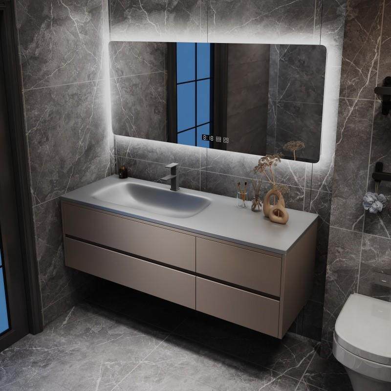 现代加厚蜂窝铝浴室柜组合卫生间洗漱台岩板热弯一体洗手洗脸盆柜