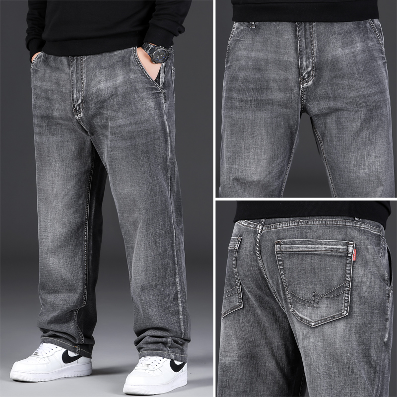 宽松直筒加肥加大码牛仔裤男弹力