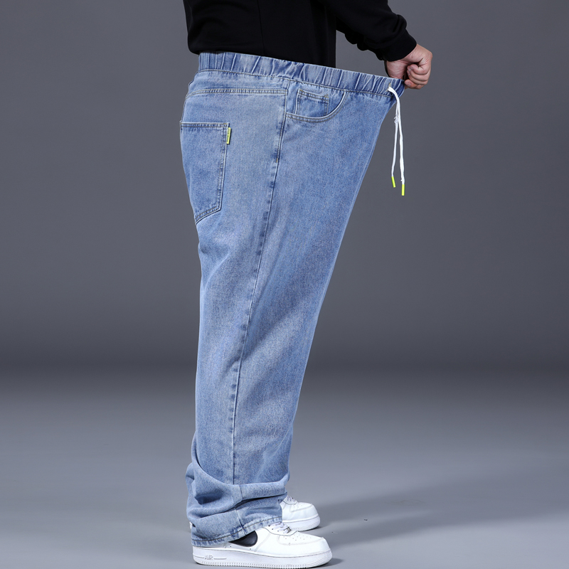 夏季薄款大码牛仔裤男加肥加大宽松直筒胖子肥佬松紧腰长裤子2025