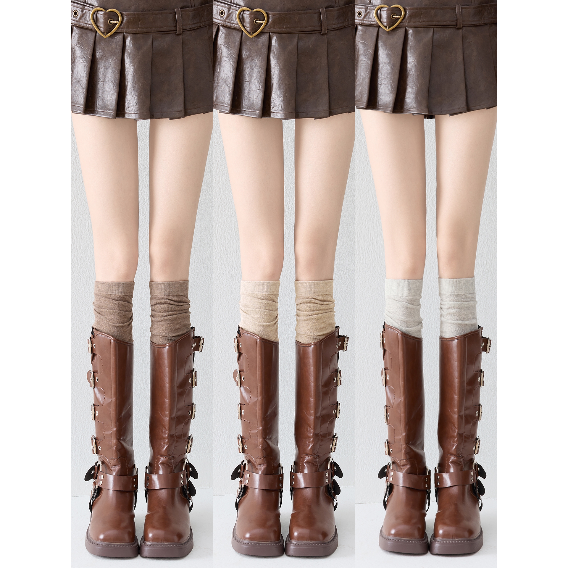 无印风日本原单咖色堆堆袜女秋冬美拉德jk袜子春秋配靴子长筒靴过