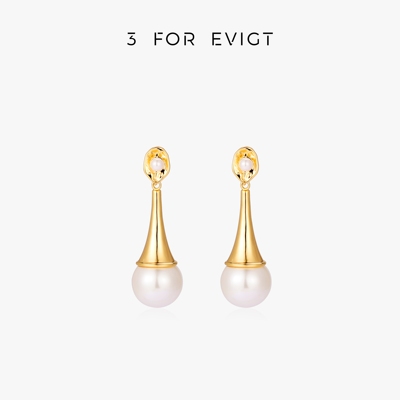 3 FOR EVIGT镀18K金白炽系列露珠耳环法式复古都市自然感女式