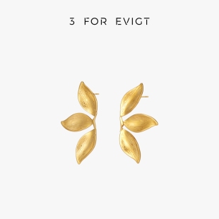 3 FOR EVIGT镀18K金盛放系列花韵耳钉植物轮廓复古赏味女式