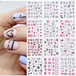 极速12pcs Valentinnes Manicure Love Letter Flower Sliders fo