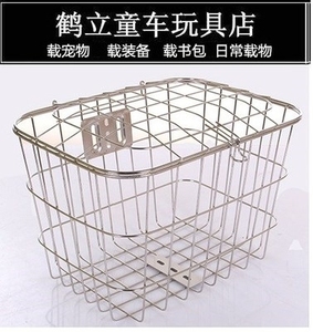 促销自行车不锈钢车篮单车篓防雨防锈车前筐后框带盖车筐学生配。