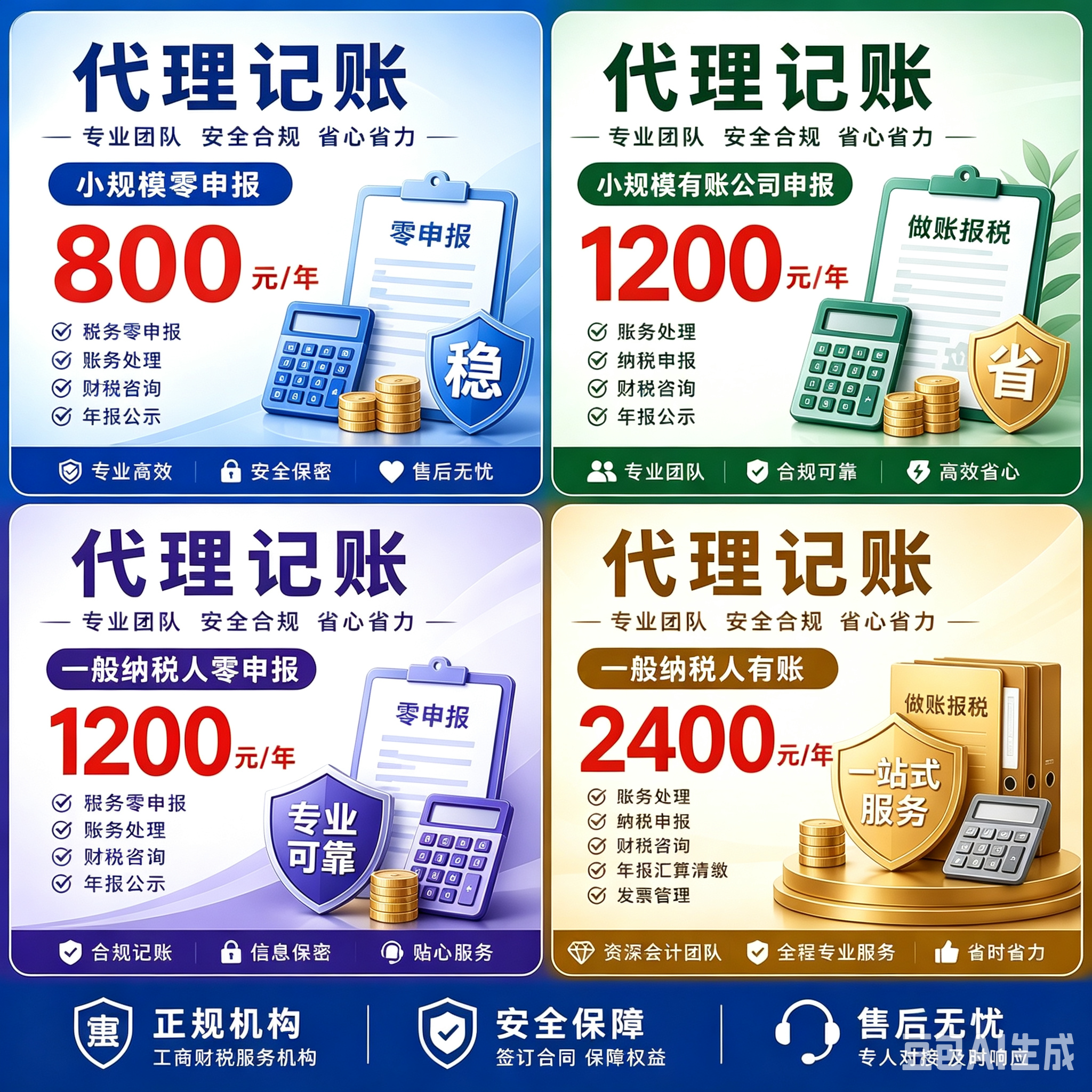 全国公司代理记账报税个体小规模一般纳税人0零申报会计做账年报