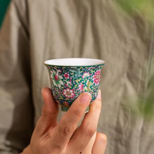 彩陶瓷茶杯个功人潮主人杯家用珐琅品茗杯国7112单杯夫茶具喝日式
