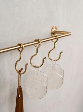 黄铜毛巾挂杆卫生间浴巾架置物架高级感浴室厨房打孔挂钩毛巾架子