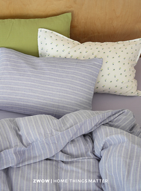 造卧zwow纯棉100全棉皱皱纱撞色仙女紫绿条纹A类小清新床上四件套