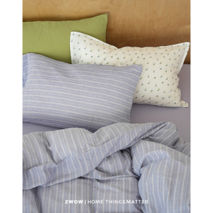 造卧zwow纯棉100全棉皱皱纱撞色仙女紫绿条纹A类小清新床上四件套