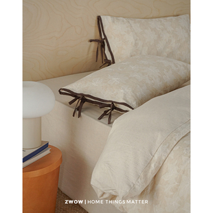 造卧zwow秋冬新款北欧风棉麻撞色提花亚麻棉肌理感床单床笠四件套