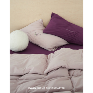 造卧zwow【紫葡萄】A类全棉针织棉温柔风柔软裸睡床单床笠四件套