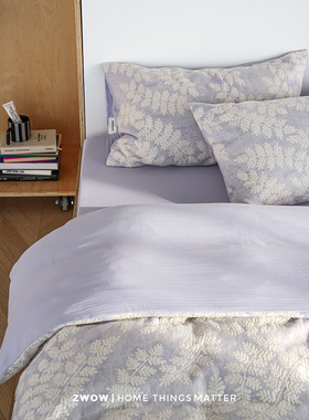 造卧zwow【雪绒花】全棉紫色系立体提花植物图案厚实北欧风四件套