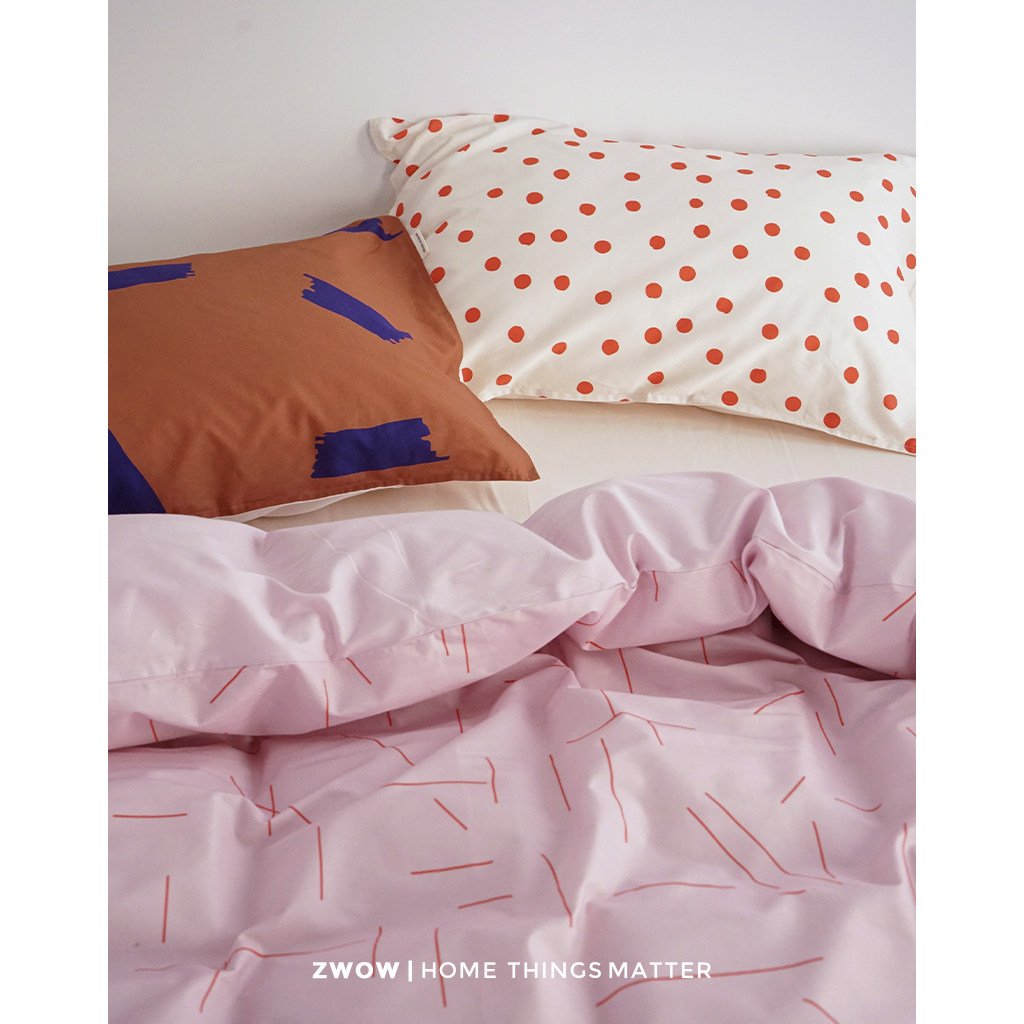 造卧zwow2025新品全棉数码印花三拼色多巴胺粉棕波点床品四件套