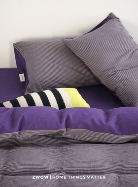 造卧zwow色织双层纱100全棉纯棉格子紫色亲肤柔软床单床笠四件套