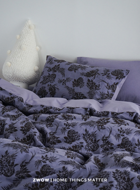 造卧zwow特调紫色菠萝缎纹提花优雅高级100全棉轻奢新中式四件套