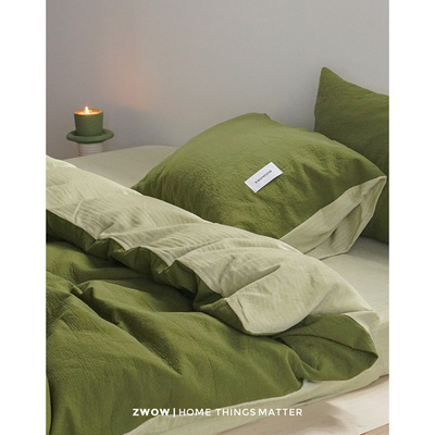 造卧zwow三层空气层暗纹提花苔藻绿色亲肤A类全棉床单床笠四件套