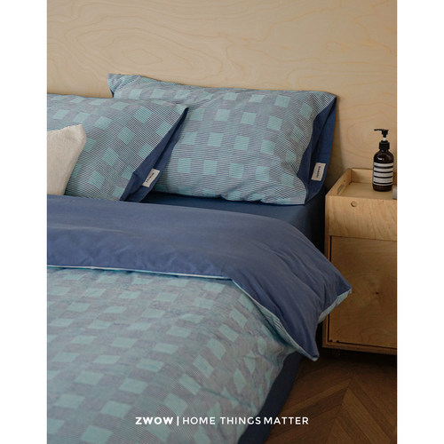 造卧zwow【马赛蓝格】全棉新中式提花条纹中古风床单被套四件套