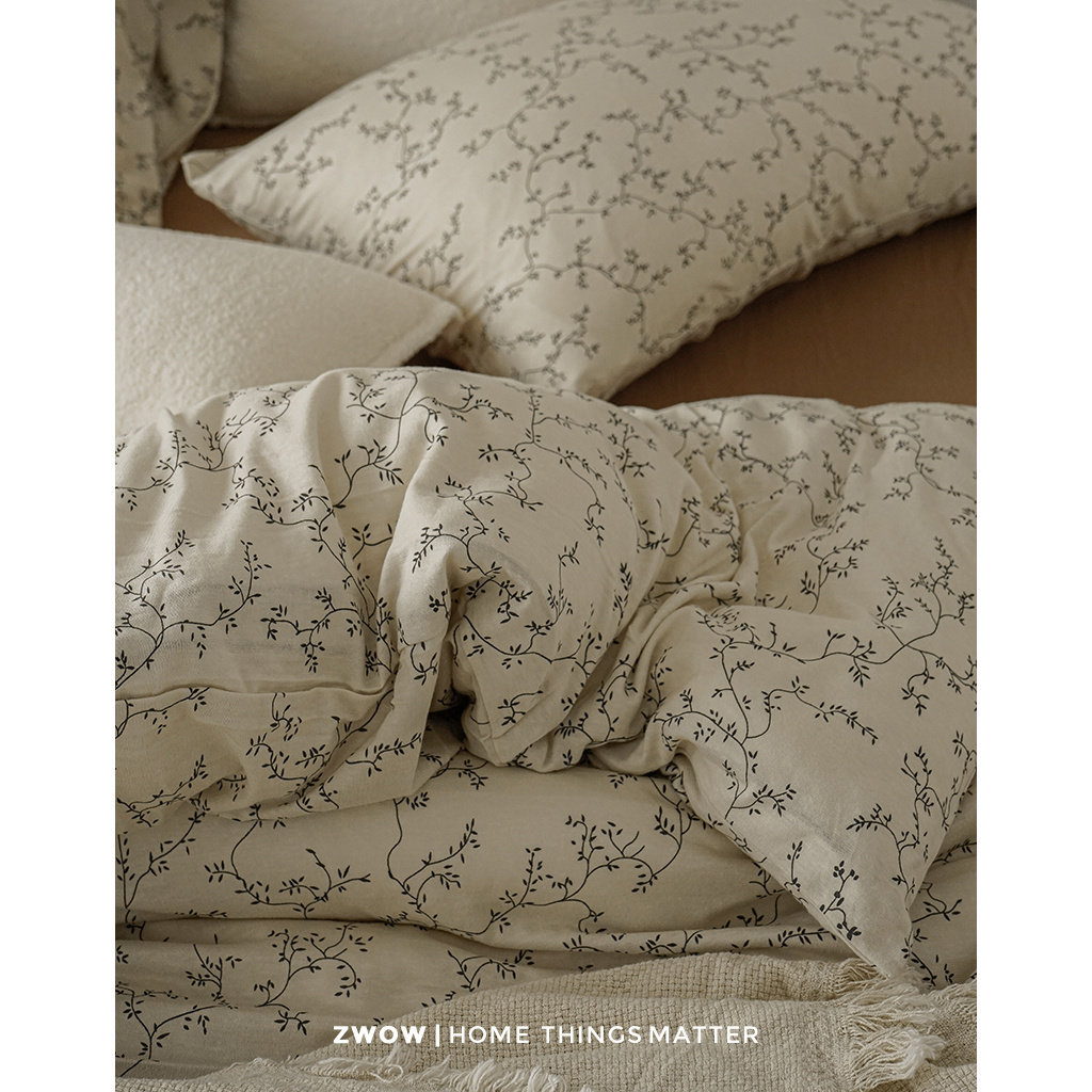 造卧zwow四季款法式复古奶油色田园风纯全棉针织棉床上四件套高级