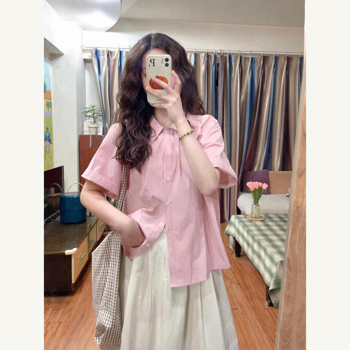 日系松弛感粉色衬衫半身裙两件套