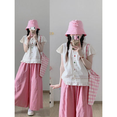 日系松弛感拼接飞飞袖衬衫女小众