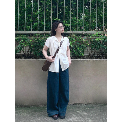 日系松弛感外搭罩衫短袖衬衫女夏