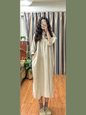 小众设计感宽松早秋七分袖连衣裙