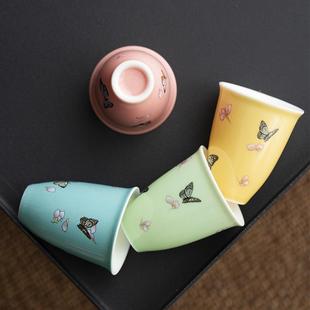 闻香杯茶盏茗主人女杯蝶恋花茶蝶恋花陶瓷茶杯品伴手礼女士生茶功
