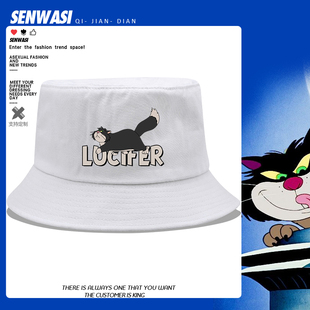 路西法猫咪鲁斯佛周边渔夫帽男女儿童青少年户外可爱盆帽子