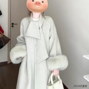 新款 呢子大衣冬季 气质加厚保暖毛呢外套 千金感宽松长款 Queen法式