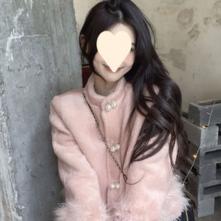 Queen中国风毛呢外套女冬季2025新款毛毛拼接设计感小个子短款长