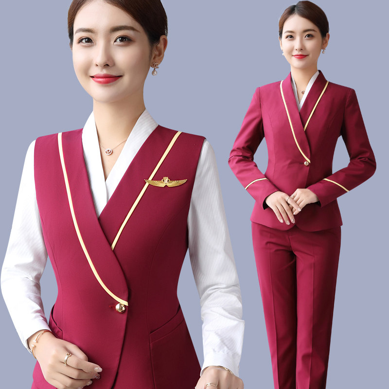 高铁乘务员制服女职业学院秋冬空姐马甲套装酒店美容院前台工作装