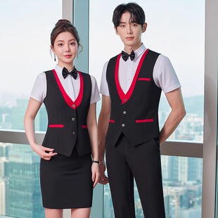 男女同款酒店工作服马甲套装饭店服务员工装KTV服务生职业装马夹