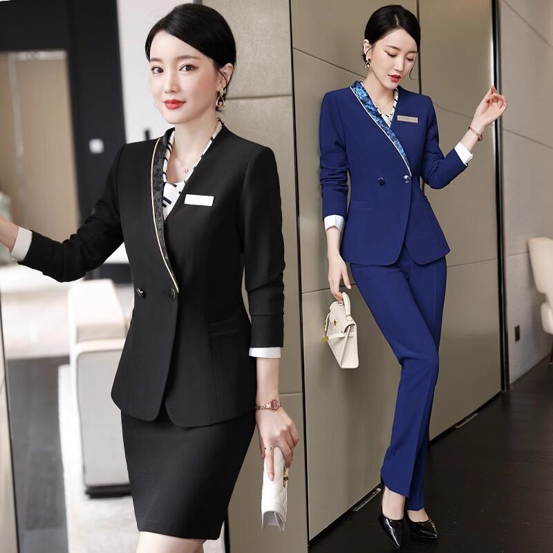 酒店经理服务员工作服女春秋饭店KTV前台收银员修身显瘦职业套装