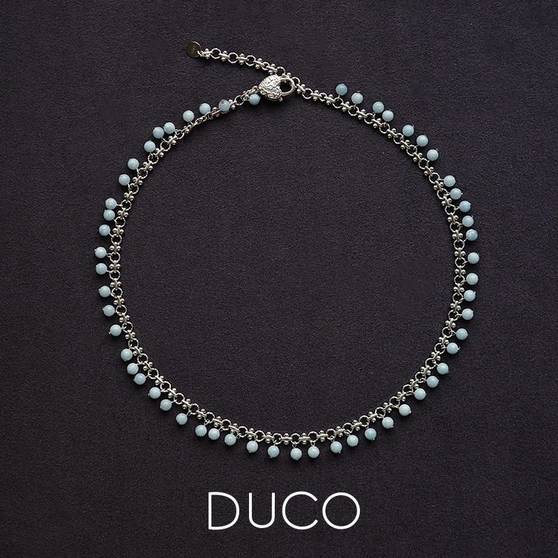DUCO Fidiora系列蓝玉髓满圈项链925银气质百搭装饰品锁骨颈链