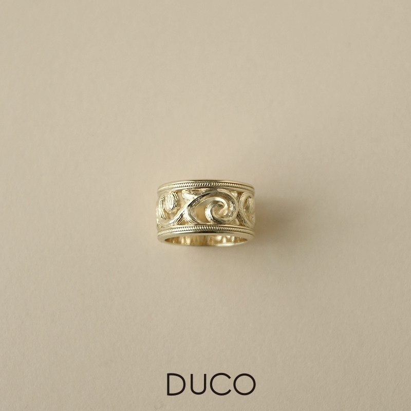 【王晓晨同款】DUCO 水滴系列镂空蕨类植物纹理戒指宽版轻奢指环