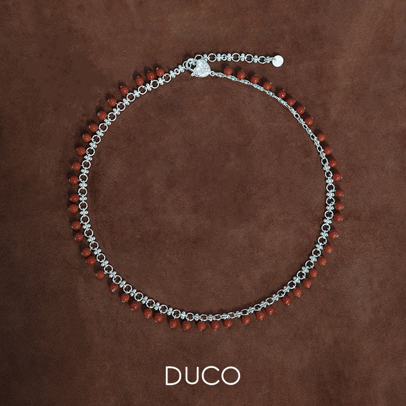 DUCO Amorflora系列红碧玉圆珠项链高级感气质时尚925银百搭