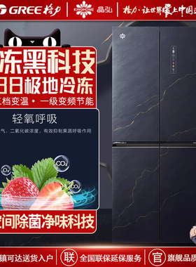 格力晶弘冰箱十字对开门家用大容量456L一级变频净味抗菌变温深冻